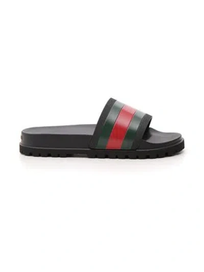 Pre-owned Gucci Web Slide Sandals In Black