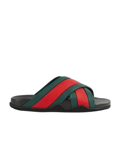 Gucci Web Slide Sandals In Green