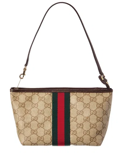Gucci Web Small Gg Coated Canvas & Leather Pouch In Brown