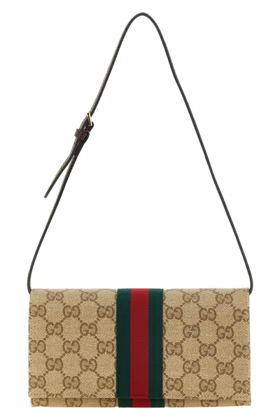 Gucci 'web' Small Pouch In Beige
