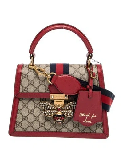Pre-owned Gucci Web Small Queen Margaret Bamboo Handle Bag Small W/ Tags In Neutral