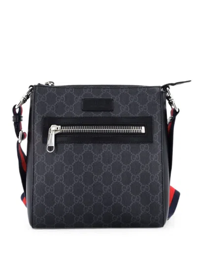 Pre-owned Gucci Web Strap Front Zip Messenger Bag Gg Coated Canvas Small Crossbody Bag In Black