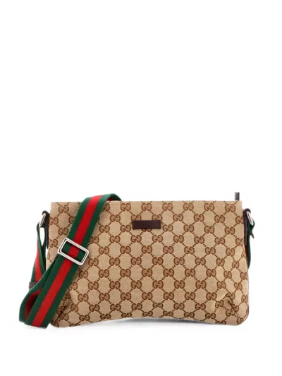 Pre-owned Gucci Web Strap Messenger Bag Gg Canvas Small Crossbody Bag In Brown