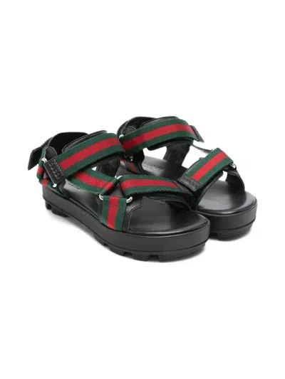 Gucci Kids' Web-strap Platform Sandals In Black