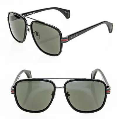 Pre-owned Gucci Web Stripe 0448 Black Rectangle Aviator 001 Sunglasses Gg0448s Unisex In Gray