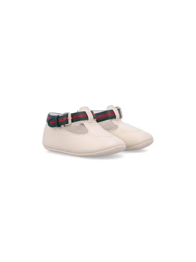 Gucci Babies' Web-stripe Ballet Flats In Neutrals