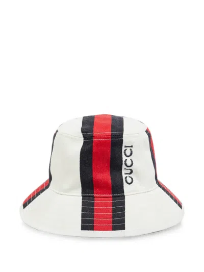 Pre-owned Gucci Web Stripe Bucket Hat In Neutral