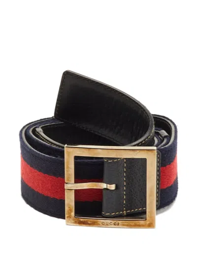 Pre-owned Gucci Web Stripe Buckle Belt In Blue