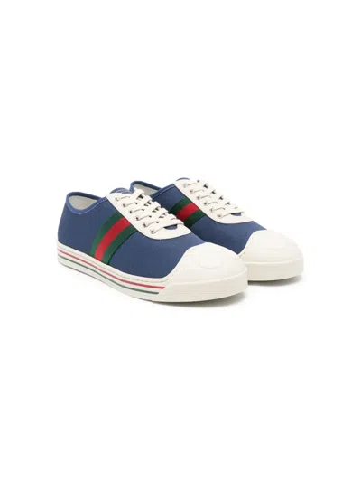 Gucci Kids' Web-stripe Canvas Sneakers In Blue