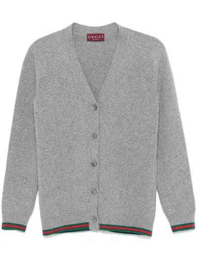 Gucci Web-stripe Cardigan In Grey