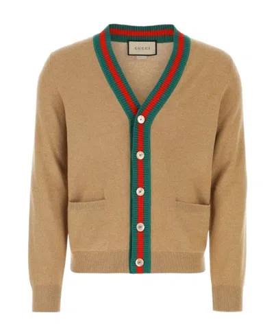 Gucci Web-stripe Cashmere Cardigan In Brown