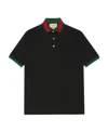 Gucci Stretch Cotton Blend Polo Shirt W/ Web In Black