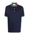 Gucci Cotton Piquet Polo With Web Collar In Blue