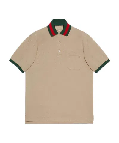 GUCCI COTTON PIQUET POLO WITH WEB COLLAR