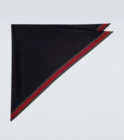 Gucci Web Stripe Cotton And Silk Scarf In Blue