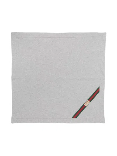 Gucci Web-stripe Cotton Blanket In Grey