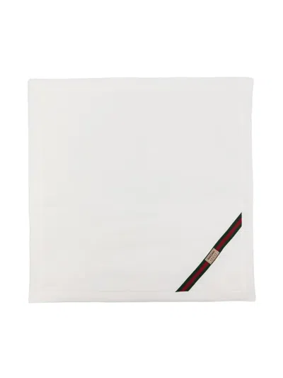 Gucci Web-stripe Cotton Blanket In White