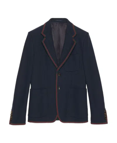 Gucci Web-stripe Cotton Blazer In Black