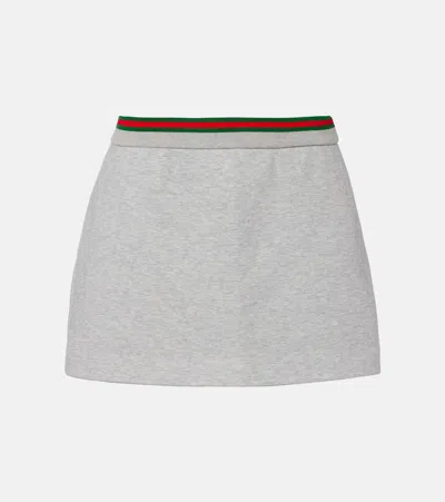 Gucci Web Stripe Cotton-blend Jersey Miniskirt In Gray