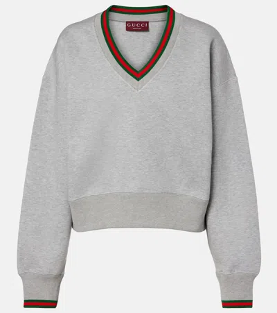 Gucci Web Stripe Cotton-blend Jersey Sweatshirt In Gray