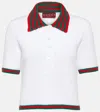Gucci Web Stripe Cotton-blend Lace Polo Shirt In White