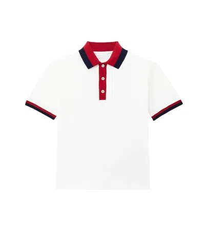 Gucci Kids' Web Stripe Cotton-blend Polo Shirt In White