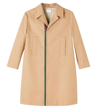 Gucci Kids' Web Stripe Cotton Coat In Brown