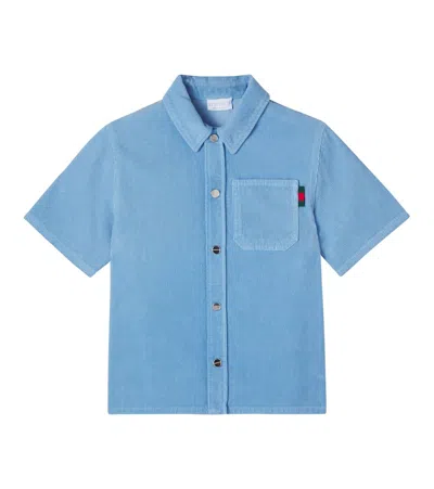 Gucci Kids' Web Stripe Cotton Corduroy Shirt In Blue