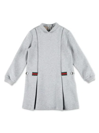 Gucci Kids' Web-stripe Cotton Dress In Grey