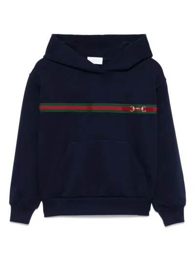 Gucci Kids' Web-stripe Cotton Hoodie In Blue