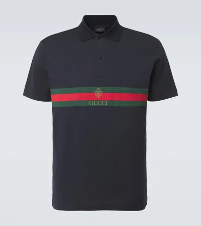 Gucci Color Block Cotton Polo Shirt Short Sleeves In Black