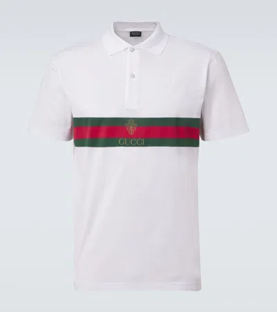 Gucci Web Stripe Cotton Jersey Polo Shirt In White