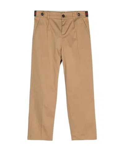 Gucci Web Stripe Cotton Trousers In Nude