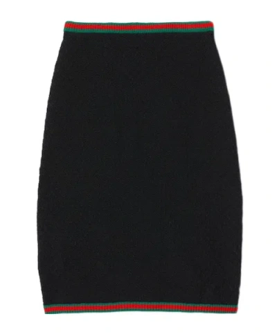 Gucci Web-stripe Crochet-knit Skirt In Black
