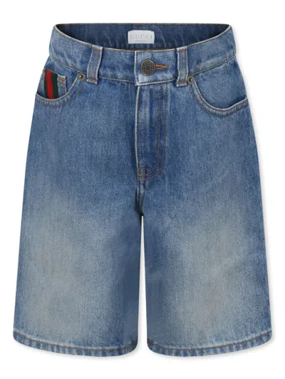 Gucci Kids' Web-stripe Denim Shorts