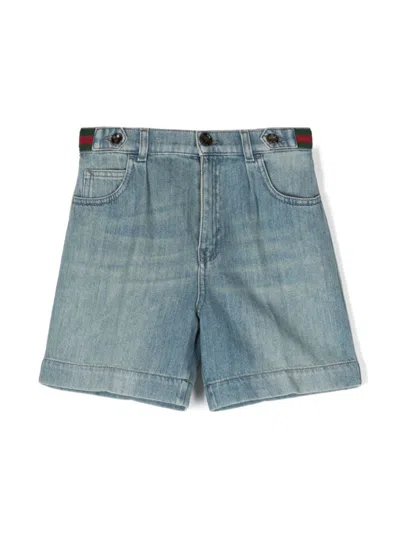 GUCCI WEB STRIPE DENIM SHORTS