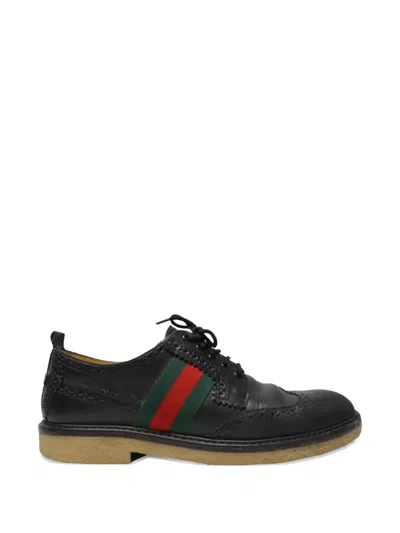 Pre-owned Gucci Web Stripe Derby Brogues In Black
