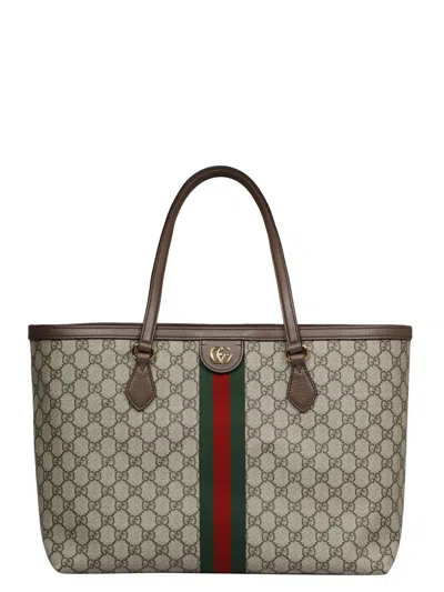 Gucci Web Stripe Detail Logo Tote In Brown