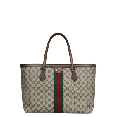 Gucci Web Stripe Detail Logo Tote In Brown