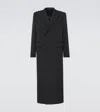 Gucci Web Stripe Double-breasted Wool Overcoat In Grey