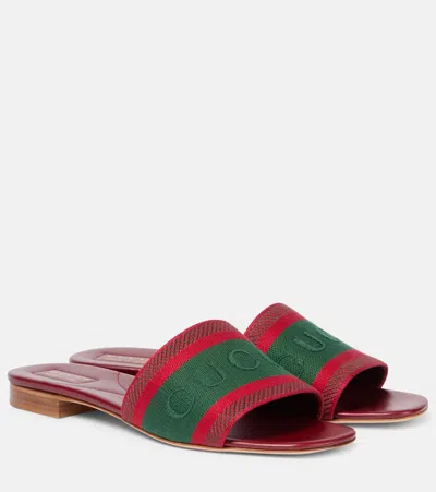 Gucci Web Stripe Embroidered Slides In Bordeaux