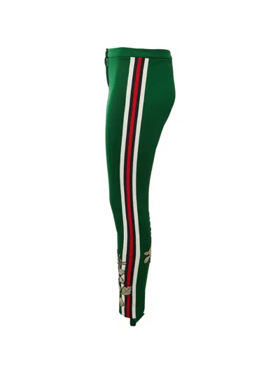 Pre-owned Gucci Web Stripe Floral-embroidered Trousers In Green
