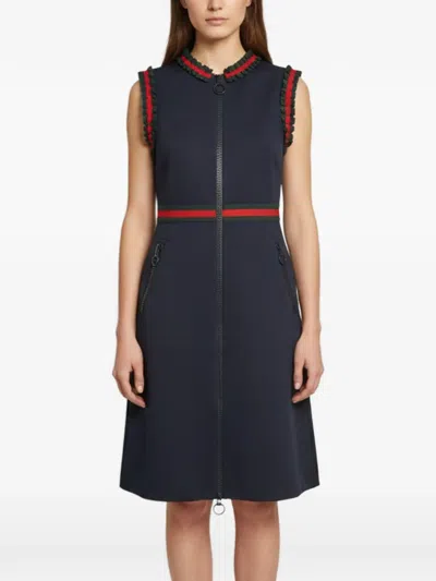 Pre-owned Gucci Web Stripe Frill Midi Dress In Blue