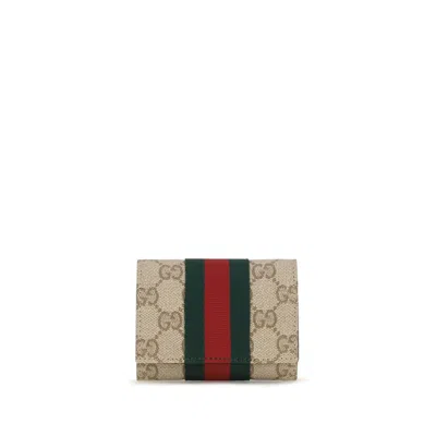 Gucci Web Stripe Gg Canvas Wallet In Beige