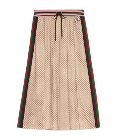 Gucci Web Stripe Gg Logo Print Skirt In Nude