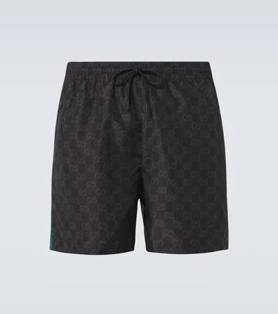 Gucci Web Stripe Gg Swim Trunks In Black