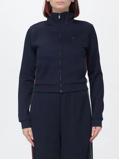 Gucci Web Stripe High Neck Slim Fit Technical Jersey Track Jacket In Blue