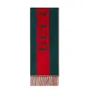 Gucci Logo-jacquard Web-stripe Scarf In Green