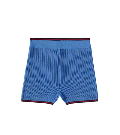 Gucci Kids' Web Stripe Knitted Shorts In Blue