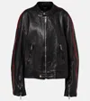Gucci Web Stripe Leather Biker Jacket In Black